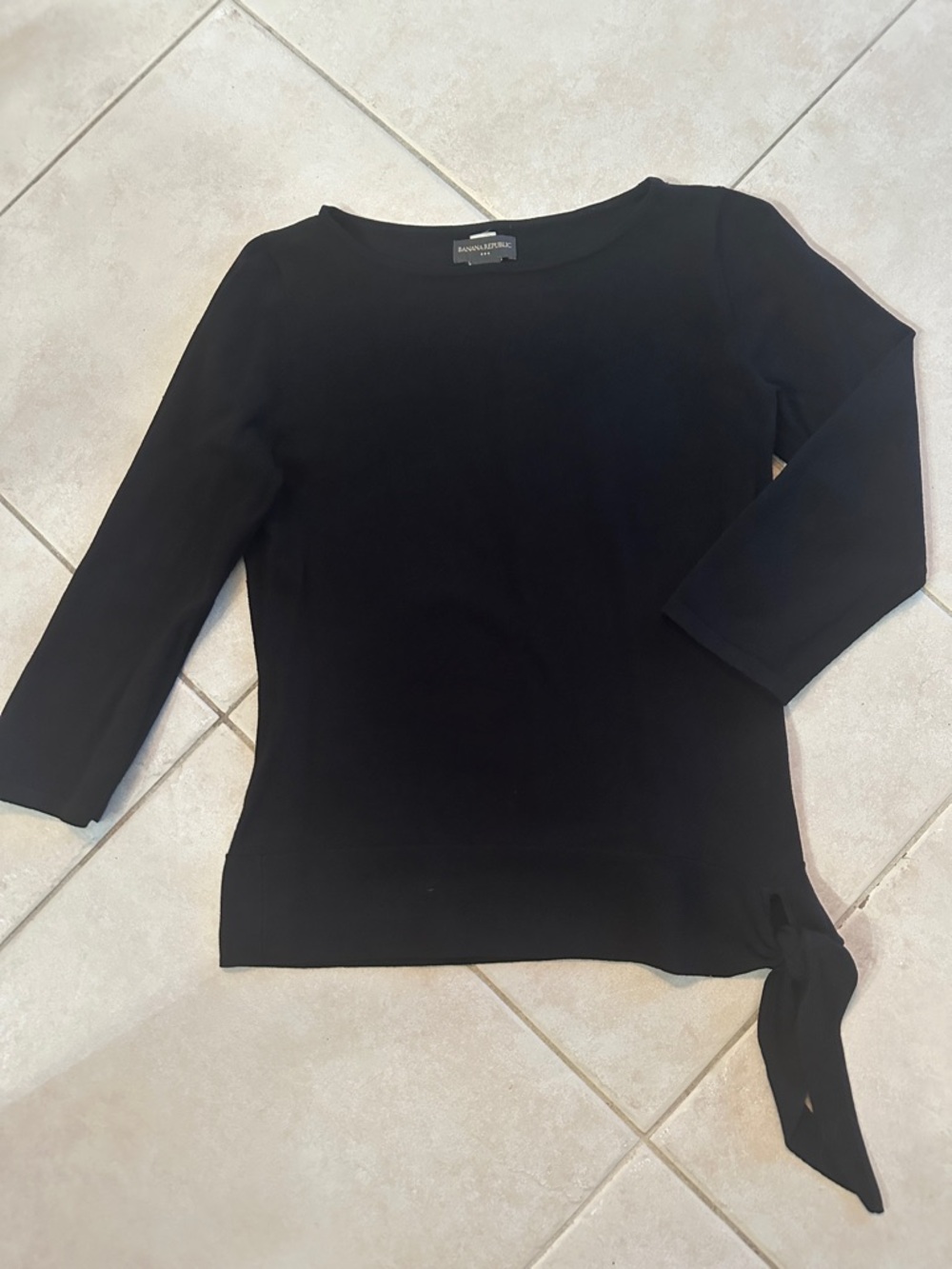 Banana Republic Ladies Black 3/4 Sleeve Tie Waist Top-Small